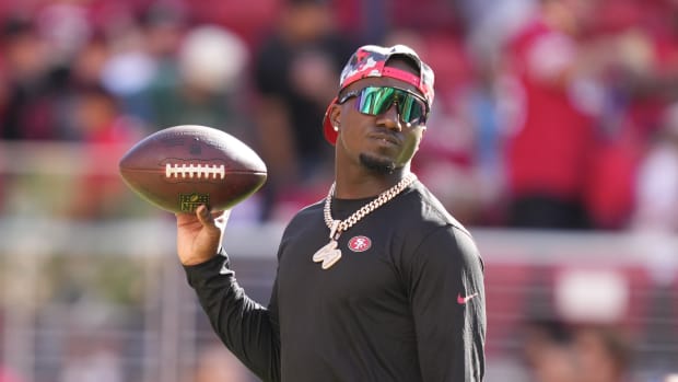Deebo Samuel warms up before a game.